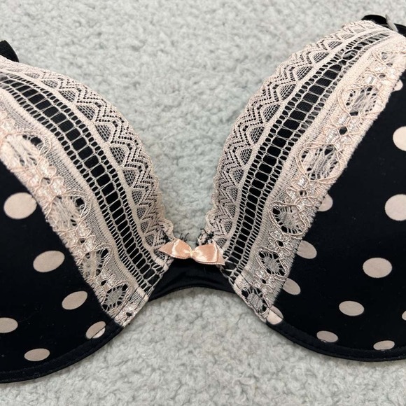 Rene Rofe Bra 36D Push Up Bra Polka Dot Lace Trim Pin up retro 50s - Picture 2 of 10